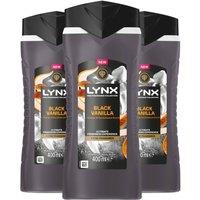 Lynx Men's Black Vanilla Body Wash with 12H Freshness for Men, 400ml, 3 Pack