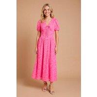 Dorothy Perkins Women's DP Luxe Jacquard Puff Sleeve Midi Dress in Hot Pink | Size: 14