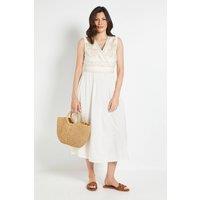Wallis Women's Summer Linen Mix Embroidered Midi Dress in Ivory | Size: 14