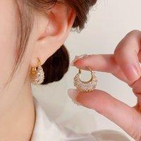PEACH ACCESSORIES Women's Crystal Jewelled Crescent Hoops Earrings in Gold