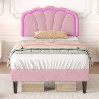 Merax Velvet Shell Shaped 3ft Single Bed with LED & Adjustable Headboard in Pink