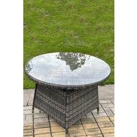 Fimous PE Rattan Round Dining Table With Clear Tempered Glass in Dark Grey