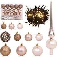 Berkfield Home 61 Piece Christmas Ball Set with Peak & 150 LEDs Rose Gold
