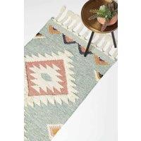 Homescapes Tenali Blue Kilim Runner Wool Rug 66 x 200 cm | Size: 66 cm x 200 cm