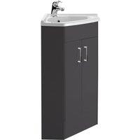 Balterley Floor Standing 2 Door Bathroom Corner Vanity Basin Unit, 590mm, Grey