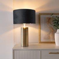 ValueLights Lexy Gold Touch Table Lamp with Velvet Drum with Gold Inner Lamp Shade in Black