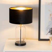 ValueLights Jessy Glass with Black Table Lamp with Black Velvet & Gold Inner Shade & Bulb