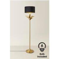 ValueLights Christina Velvet with Gold Inner Drum Shade Gold Palm Leaf Floor Lamp with Bulb in Black