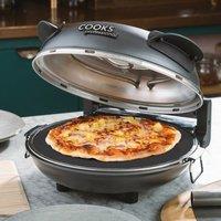 Cooks Professional Electric Pizza Oven with Stone Base, Window, Paddles & Baking Sheet in Grey