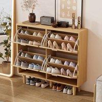 BTM Rattan Shoe Storage Cabinet Flip Drawers Adjustable Shelves in Brown