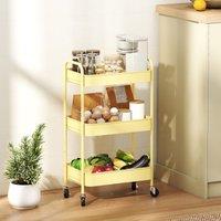 HOMCOM 3 Tier Rolling Utility Cart with 3 Mesh Basket in Yellow