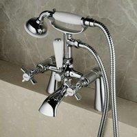 Nes Home Chrome Deck Mounted Bath Shower Mixer Tap Quarter Turn Cross Handle in Silver
