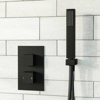 Nes Home Matte Black Concealed Thermostatic Square Shower Mixer With Handset