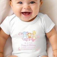 Aye Do Gifts Girl's Personalised Pink Animals Birthday Baby Outfit: Vest in White | Size: 6-12 m