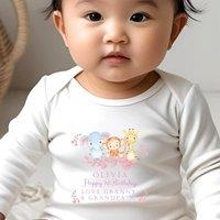 Aye Do Gifts Girl's Personalised Pink Animals Birthday Baby Outfit: Baby Grow in White | Size: 6-12 m