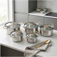 Living and Home Stainless Steel Cookware Set with Lids and Handles in Metallic Silver | Size: 5 Pack