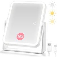 Vanexiss Rechargeable Double-Sided LED Makeup Mirror with 10X Magnifier in White