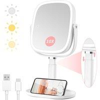 Vanexiss Rechargeable 10X Magnifying Makeup Mirror with Lights & Stand in White