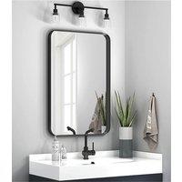 Living and Home 40x50cm Rounded Rectangle Metal Frame Wall Mirror in Black | Size: 40x50 cm