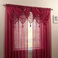 Luxury Living Voile Swag 5 Piece Set - Soft Sheer Curtains with Tassels in Maroon | Size: 56 cm width x 45 cm drop