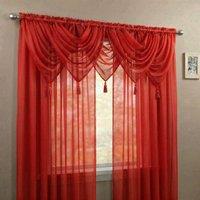Luxury Living Voile Swag 5 Piece Set - Soft Sheer Curtains with Tassels in Red | Size: 56 cm width x 45 cm drop