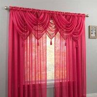 Luxury Living Voile Swag 5 Piece Set - Soft Sheer Curtains with Tassels in Cerise | Size: 56 cm width x 45 cm drop