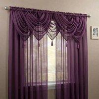 Luxury Living Voile Swag 5 Piece Set - Soft Sheer Curtains with Tassels in Purple | Size: 56 cm width x 45 cm drop