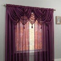 Luxury Living Voile Swag 5 Piece Set - Soft Sheer Curtains with Tassels in Aubergine | Size: 56 cm width x 45 cm drop