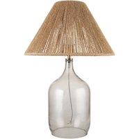 First Choice Lighting Kew - Smokey Tinted Glass Lamp with Natural String Shade in Grey