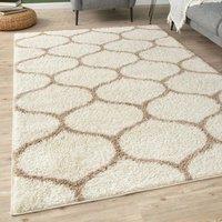 THE RUGS Moroccan Soft High Pile Shaggy Trellis Rugs & Runners Living Room in Ivory | Size: 80 cm x 150 cm