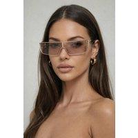 SVNX Retangle Flattop Metal Sunglasses In Brown