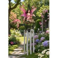 SPOT ON DEALZ Solar-Powered Fairy Wind Chime Pink Ceramic Garden Light Decoration