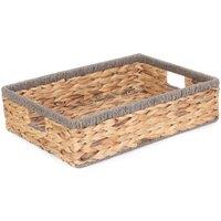 Red Hamper Water Hyacinth Shallow Rectangular Water Hyacinth With Grey Rope Border Storage Basket in Brown | Size: Large