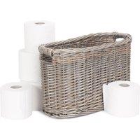 Red Hamper Wicker Oval Toilet Roll Storage Basket in Taupe