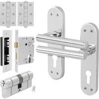 AFIT Polished Chrome T-Bar Door Handle Euro Lock Double Cylinder Hinges in Silver | Size: 150mm x 150mm