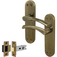 AFIT Antique Brass Twist Door Handle & Latch Set Backplate 1 Pair in Bronze | Size: 150mm x 150mm