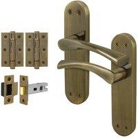 AFIT Antique Brass Twist Door Handle Latch Hinges Set Internal 1 Pair in Bronze | Size: 150mm x 150mm