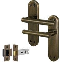 AFIT T-Bar Antique Brass Internal Handles With Latch Backplate x1 Pair in Bronze | Size: 150mm x 150mm