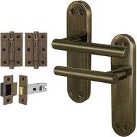 AFIT T-Bar Antique Brass Latch Backplate Handles & Hinges x1 Pair in Bronze | Size: 150mm x 150mm