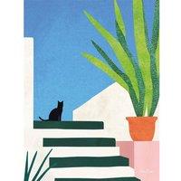 Henry Rivers Holiday Cat Canvas Print in Mid Blue