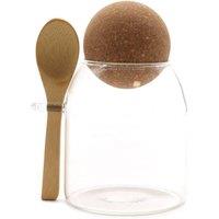 KDMD Cottage Cork-Ball Glass Jar with Spoon - 10cm Clear Storage