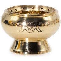 KDMD Charcoal Incense Jar with Triple Moon Pentagram - Handmade Brass, 7cm in Gold