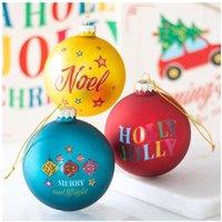 KDMD Set of 3 Nostalgic Christmas Glass Baubles - Holly Jolly, Noel, Merry