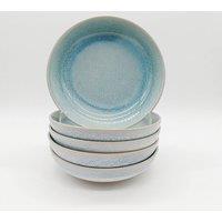 Glim & Glam Reactive Blue Glaze Dinnerware Salad Bowl 4pc Set 19.5cm in Aqua