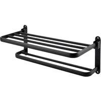 Levede Towel Holder with 2 Bars Wall Mounted Black No Drill Bathroom Shelf