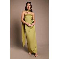 Oasis Women's Olive Bandeau Satin Bridesmaid Maxi Dress With Scarf | Size: 16