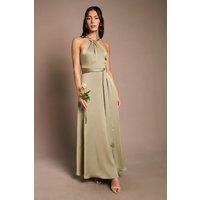 Coast Women's Honoured Twist Halterneck Satin Maxi Bridesmaid Dress in Olive | Size: 12