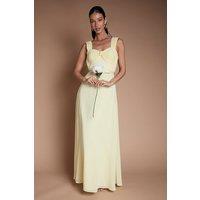 Coast Women's Pleated Chiffon Tie Sleeve Bridesmaid Maxi Dress in Lemon | Size: 14