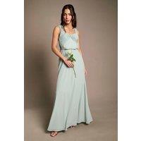 Coast Women's Pleated Chiffon Tie Sleeve Bridesmaid Maxi Dress in Sage | Size: 10