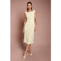 Coast Women's Bow Shoulder Belted Lace Dress in Lemon | Size: 14